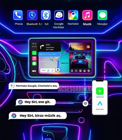 4K Çift Kameralı Araç İçi Multimedya ve Geri Görüş Sistemi