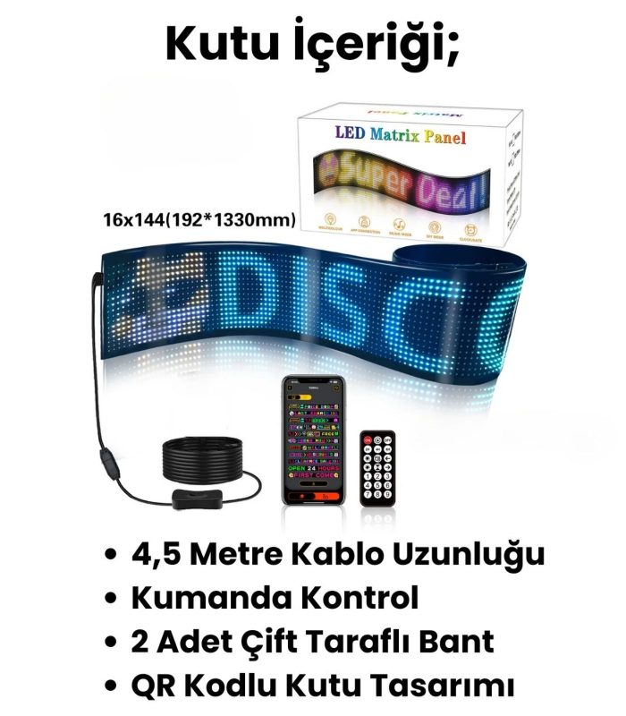 Matrix Car LED Panel (133x19cm) – Kişiselleştirilebilir Tasarım - Görsel 2