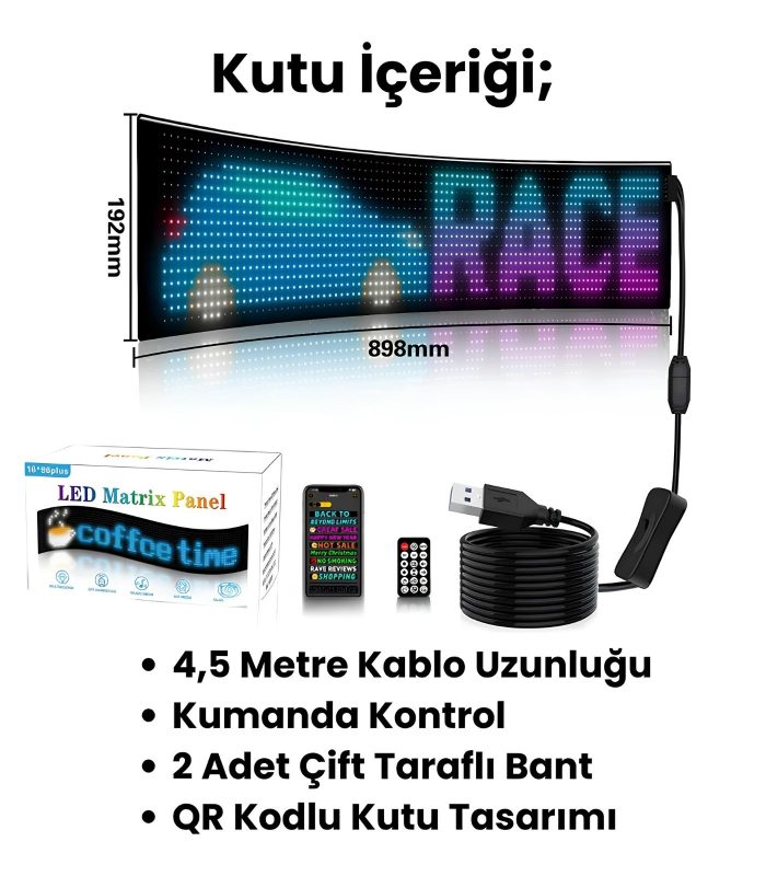 Matrix Car LED Panel (90x12cm) – Kişiselleştirilebilir Tasarım - Görsel 5
