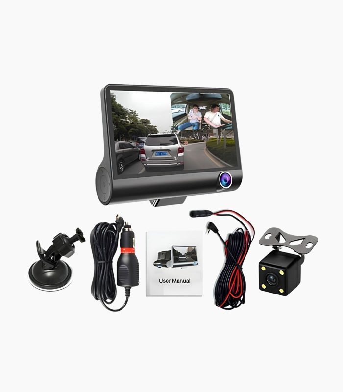 170° Geniş Açılı 3 Kameralı Araç Kamerası | 4” LCD Ekran + 1080p Yol Kayıt