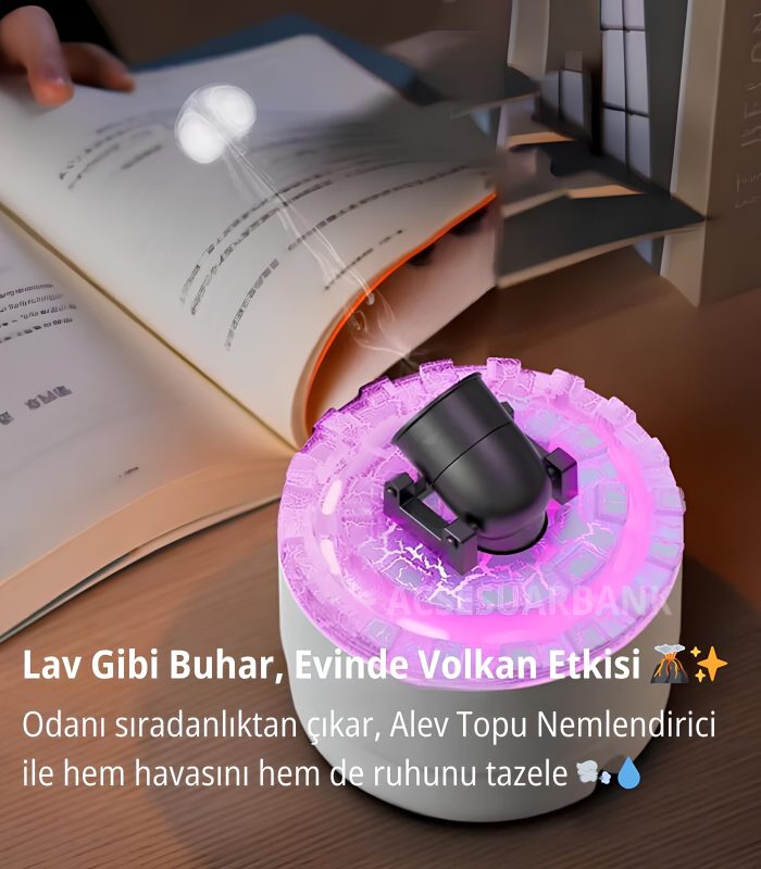 Lav Topu Alev Efektli LED Işıklı Aromaterapi Difüzör