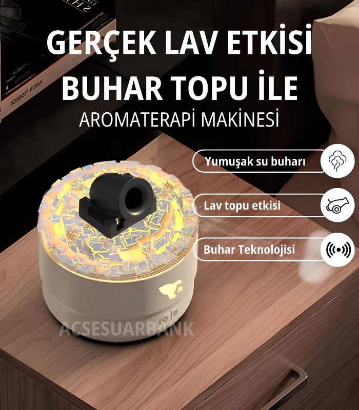 Lav Topu Alev Efektli LED Işıklı Aromaterapi Difüzör