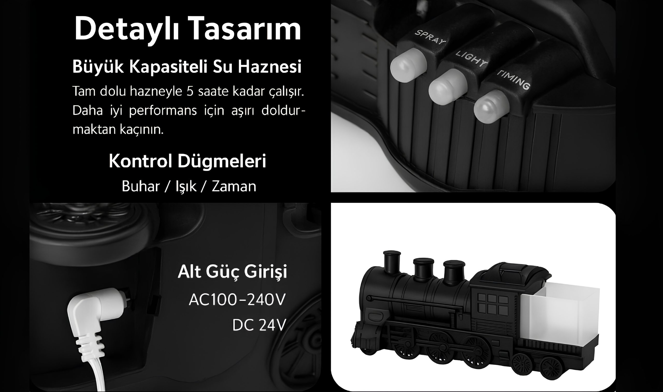 Tren Tasarımlı LED Işıklı Aromaterapi Difüzör