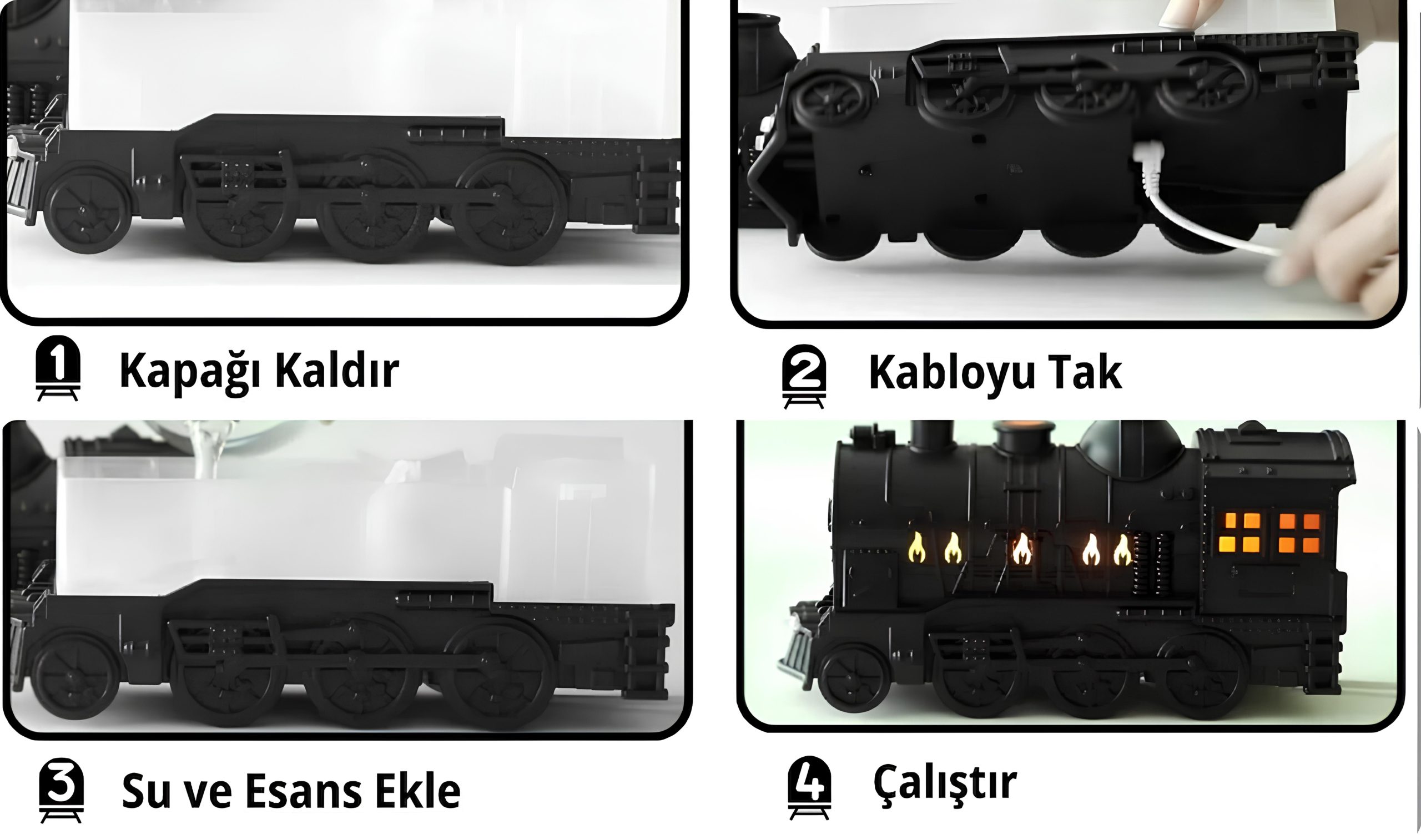 Tren Tasarımlı LED Işıklı Aromaterapi Difüzör