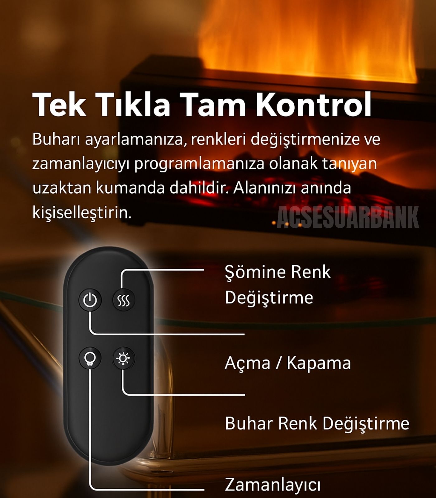 Şömine Tasarımlı LED Işıklı Aromaterapi Difüzör