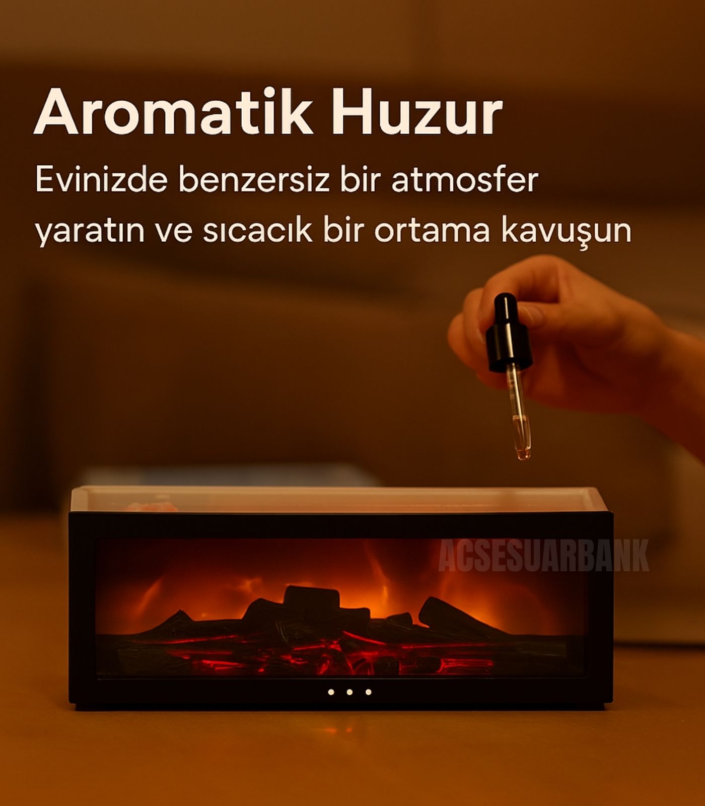 Şömine Tasarımlı LED Işıklı Aromaterapi Difüzör