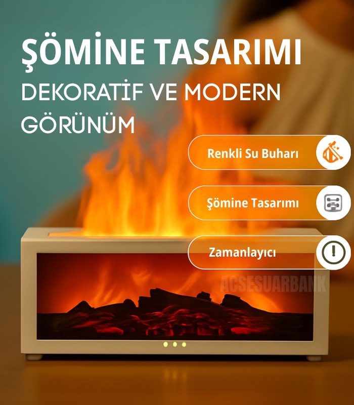 Şömine Tasarımlı LED Işıklı Aromaterapi Difüzör