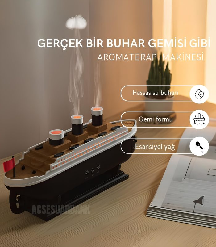 Titanic Gemi Tasarımlı LED Işıklı Aromaterapi Difüzör