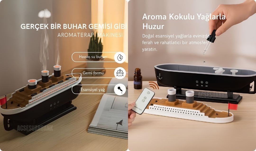 Titanic Gemi Tasarımlı LED Işıklı Aromaterapi Difüzör