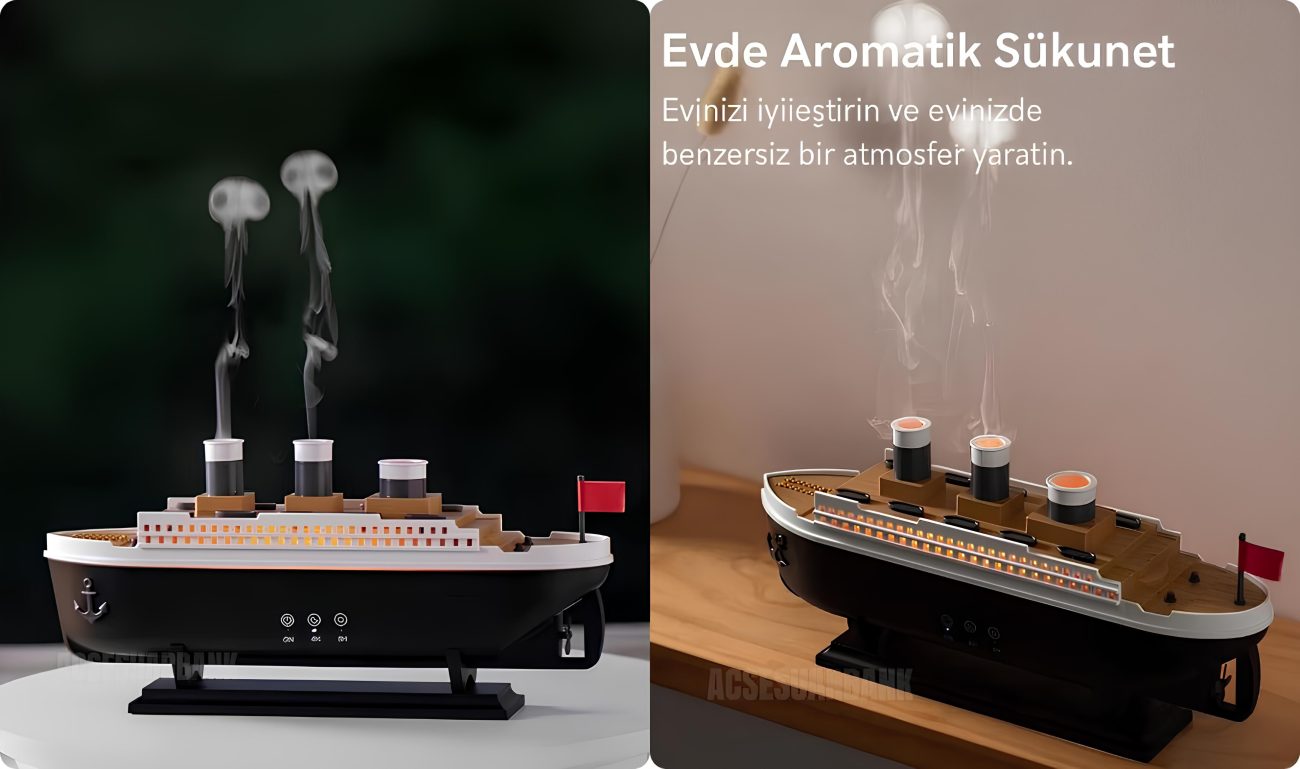 Titanic Gemi Tasarımlı LED Işıklı Aromaterapi Difüzör