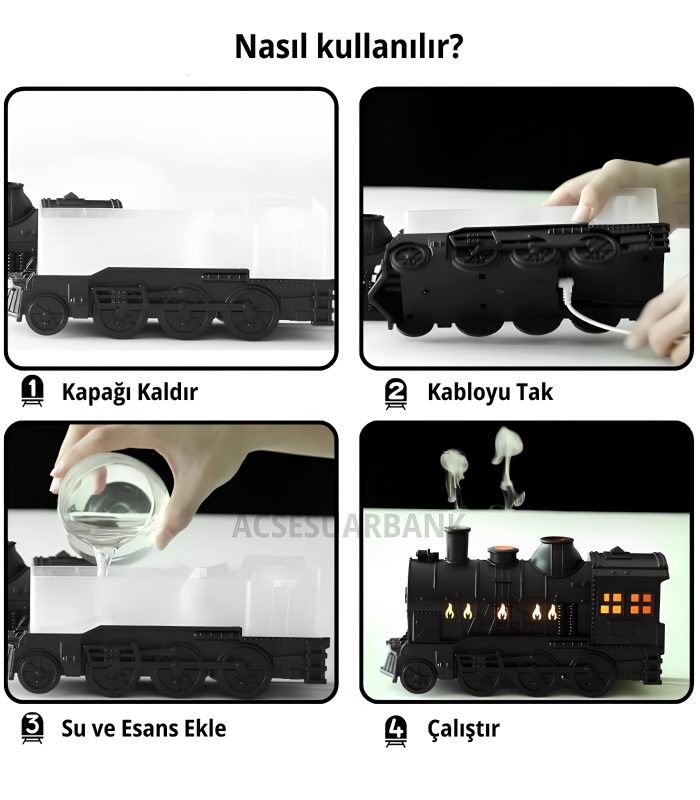 Tren Tasarımlı LED Işıklı Aromaterapi Difüzör