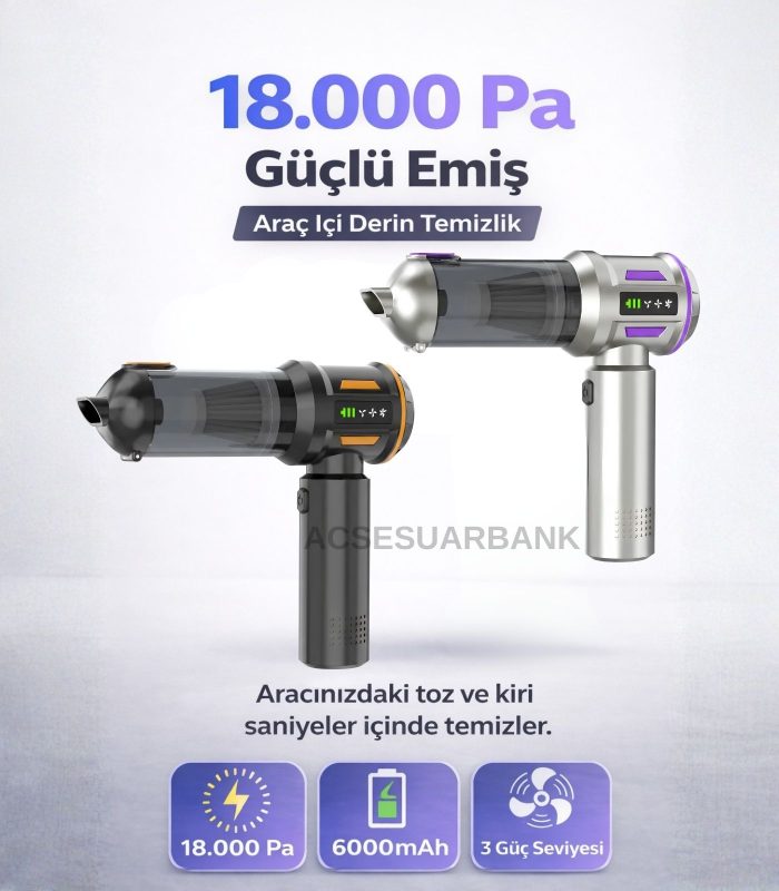 Araç İçi Süpürge 18.000 Pa Güçlü Emiş