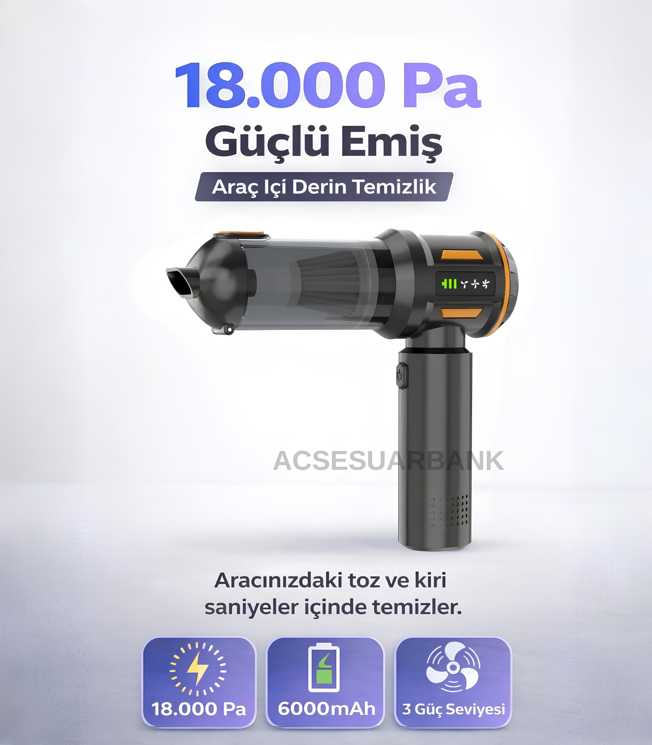 Araç İçi Süpürge 18.000 Pa Güçlü Emiş