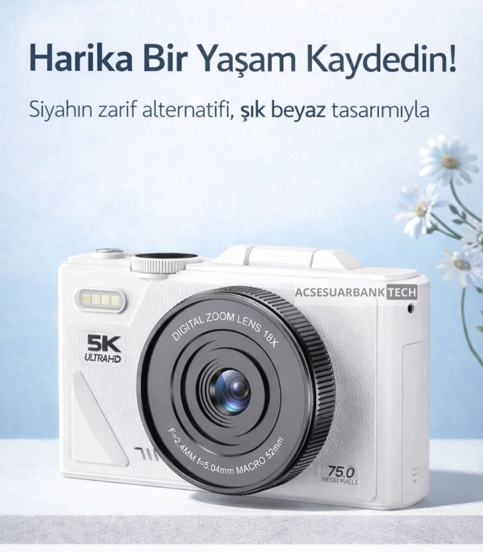 Dijital Fotoğraf Makinesi 5K 75MP – WiFi 18X Zoom Flip Ekran
