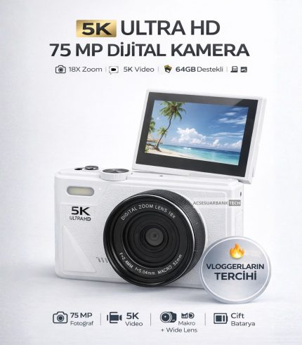 Dijital Fotoğraf Makinesi 5K 75MP – WiFi 18X Zoom Flip Ekran