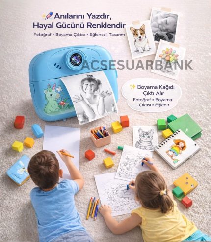Çocuk Dijital Fotoğraf Makinesi – Çift Kameralı Anında Baskılı Çek Çıkar