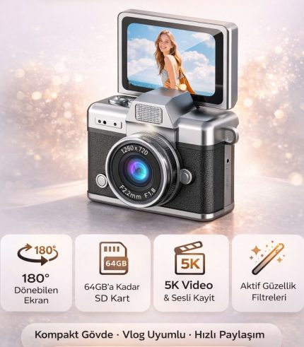 Mini Dijital Fotoğraf Makinesi HD Video 180° Flip Ekran