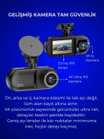 4K Araç İçi Kamera Drive X (Ön + Arka + İç, GPS, Tam Koruma) - Görsel 6