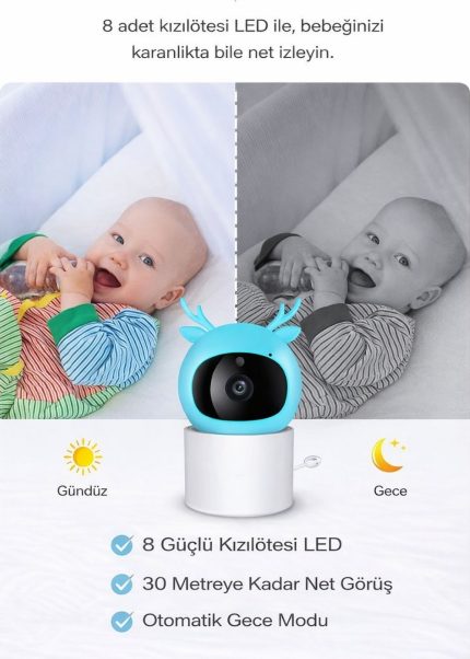 Bebek İzleme Kamerası Monitör - Gece Görüş, Anlık Ses & Görüntü Takibi