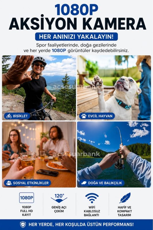 Klipsli Mini Aksiyon Kamera 1080P WiFi